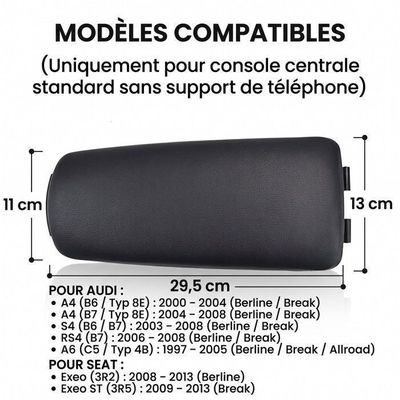 Accoudoir Central En Cuir Noir Pour Audi A4 B7 (2004-2008) - Neuf - Modèle Boloromo