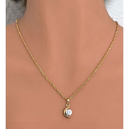 Collier Pendentif Lune Bébé En Cristal Blanc - Plaqué Or Jaune 18 Carats - Style Fantaisie