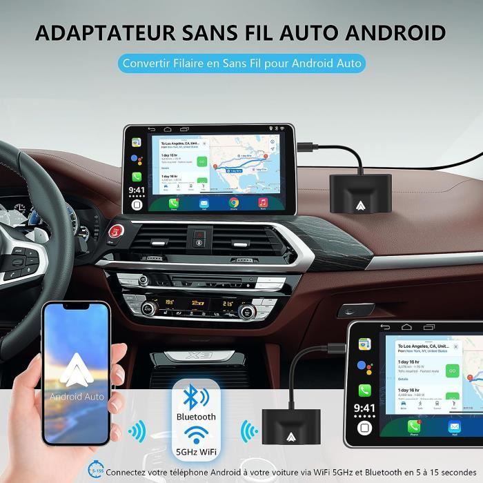 Adaptateur/dongle sans fil Android Auto pour voitures, usine OEM filaire,  Abrts filaire à sans fil, installation facile, Plug and Play