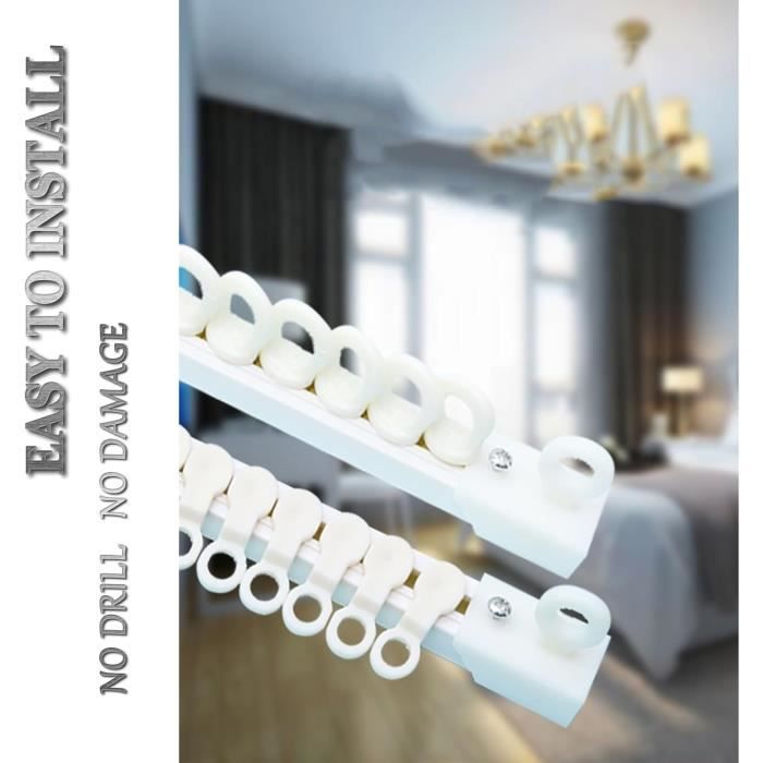 Lot 2 Rails Rideaux Aluminium Avec Bande Velcro - 45 Cm, Blanc, Patins Universels (largeur Rainure 4-6 Mm)