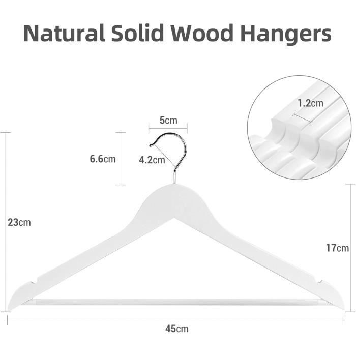 10 cintres bois blanc avec crochet or 44 cm