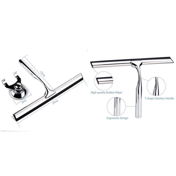 Raclette Pour Porte En Verre De Douche Avec Support, Lame En Silicone De 25,4 Cm, Poignée Chromée En Acier Inoxydable, Pour Fenêtre De Cuisine, Miroir De Salle De Bain Et Nettoyage Du