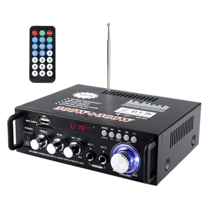 Mini Amplificateur Voiture 20W 2 Canaux - USB, SD, FM, Télécommande, 12V