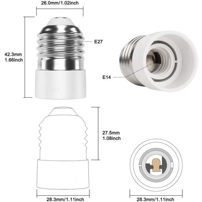 4 Adaptateurs De Douille E14 Vers E27 - Convertisseur Pour Ampoules LED, Puissance Max 200W, Ignifuge