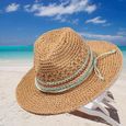 Femmes écumoire à la mode nouveautés large bord chapeau de paille jardinage été retrousser Fedora Beach de soleil  CHAPEAU - BOB-2