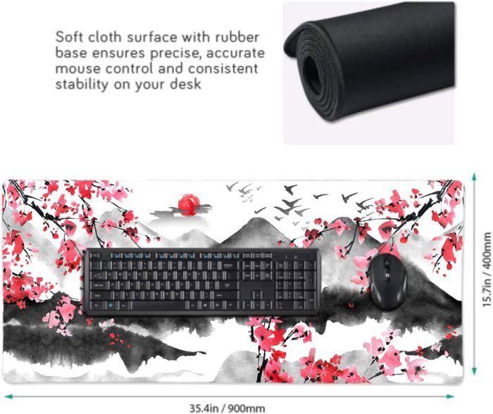Tapis De Souris Japonais En Fleurs De Cerisier 80 X 40 Cm Xxl Bureau Complet Rose Aquarelle Art