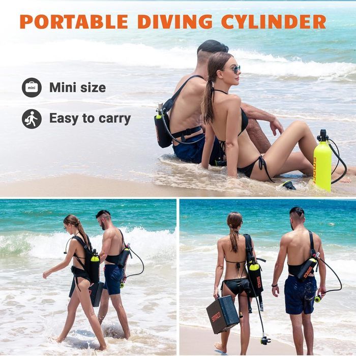 Kit Plongée SMACO 2L – Bouteille Rechargeable, Manomètre, Gilet, Sac – 25-30 Min, 2 Pièces – Plongée Récréative, Secours, Inspection Bateau