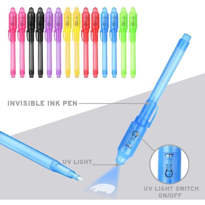 Lot De 6 Stylos Encre Invisible UV - Crayons Magiques Avec Lumière Pour Messages Secrets - Cadeau Enfants Et Anniversaire