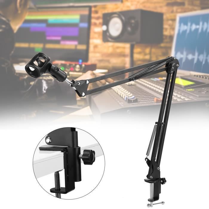Bras de microphone à profil bas, rotatif à 360°, réglable et pliable