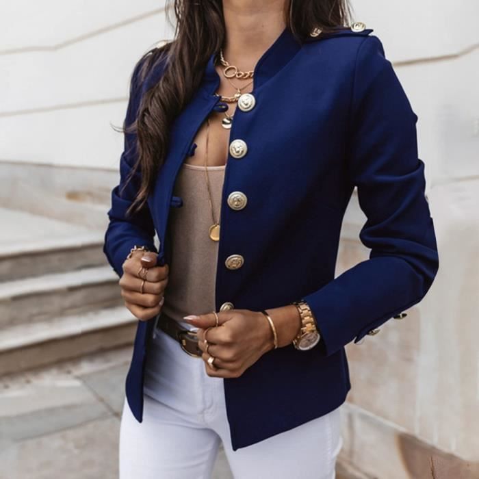Blazer Femme Chic Et Elegant Slim Fit Blazer Veste Formel Bureau Blazerjacket Tailleur De Soiree Manteau Ensemble Femme Marine Cdiscount Pret a Porter