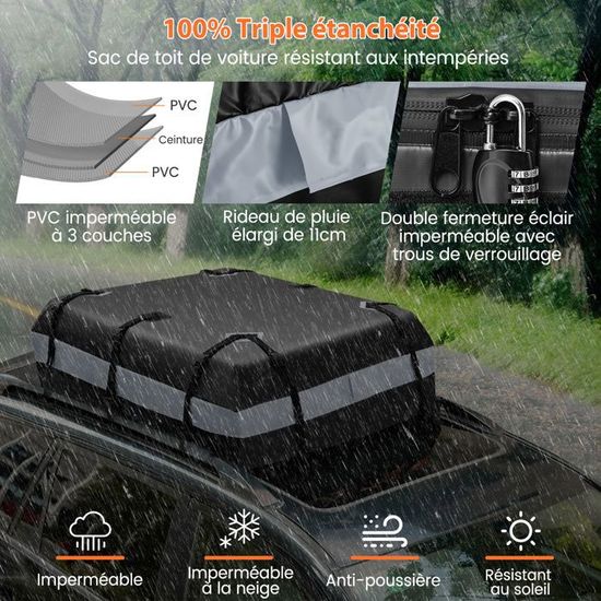 Coffre De Toit Souple 425L Étanche - Pliable, 500D, 8 Sangles + 6 Crochets, Idéal SUV Camionnette Voiture