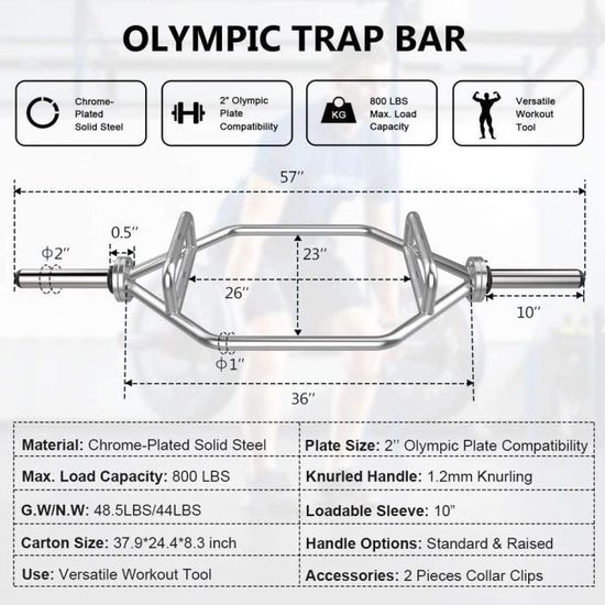 Barre de piège olympique, Barre hexagonale olympique de 145 cm pour  haltérophilie, soulevé de terre, barre de squat standard - Cdiscount Sport