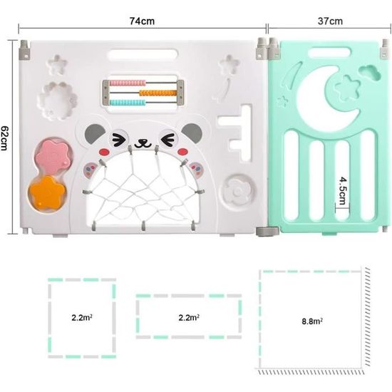 Parc Bébé Pliable 14 + 2 Panneaux Avec Porte Et Plateau De Jeu – Barrière De Sécurité Bleu Et Blanc