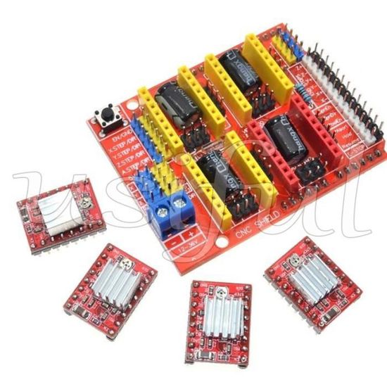 Plaque CNC V3 Avec 4 Pilotes A4988 Et Dissipateurs - Compatible Imprimante 3D Et Graveur
