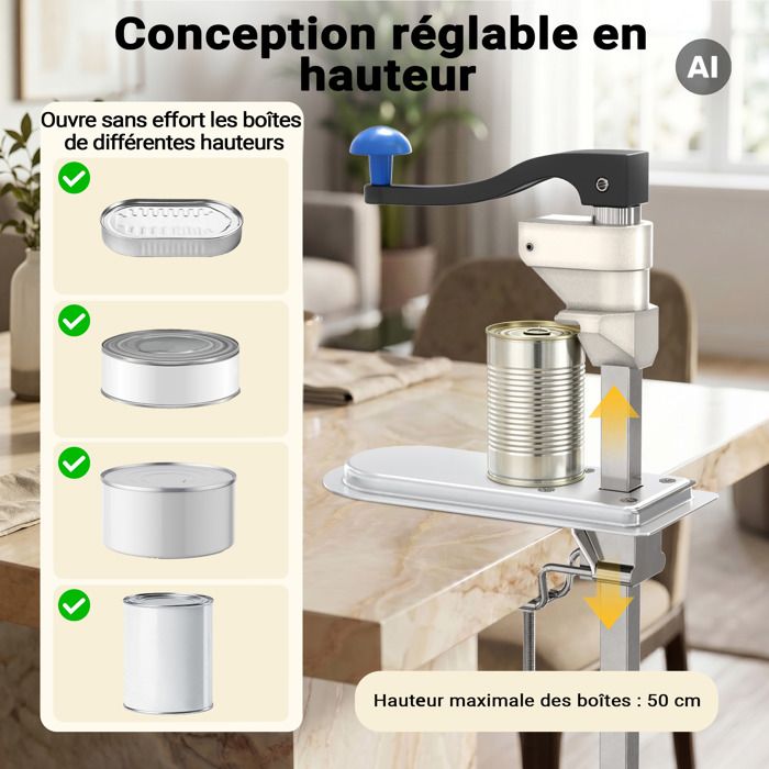 Wiltec Ouvre-boîte professionnel de table – 250 x 110 x 780 mm