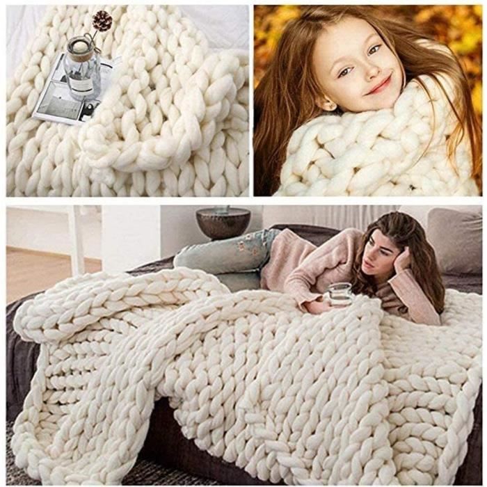 Couverture en laine épaisse à la main nordique, couvertures volumineuses,  textile de maison chaud, tricot épais, jeté de canapé - AliExpress