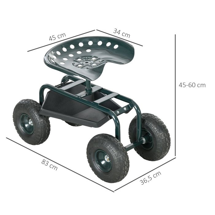 Siège De Jardin Avec Roulettes Pivotant 360° - Tabouret Roulant Hauteur Réglable Pour Jardinage Confortable, Pliable Et Robuste