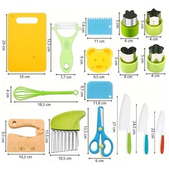 Kit Couteau Sécurité Montessori 17 Pièces - Enfants, Plastique/blanc/vert - Neuf Et Sécurisé