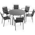 Ensemble table de jardin ronde et 6 fauteuils en acier - OVIALA - Palavas - Gris anthracite-0