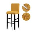 Mustard-Small Size -Housse de chaise élastique en Spandex,couleurs unies,pour tabouret de Bar,à dos court,pour salle à manger,p-0