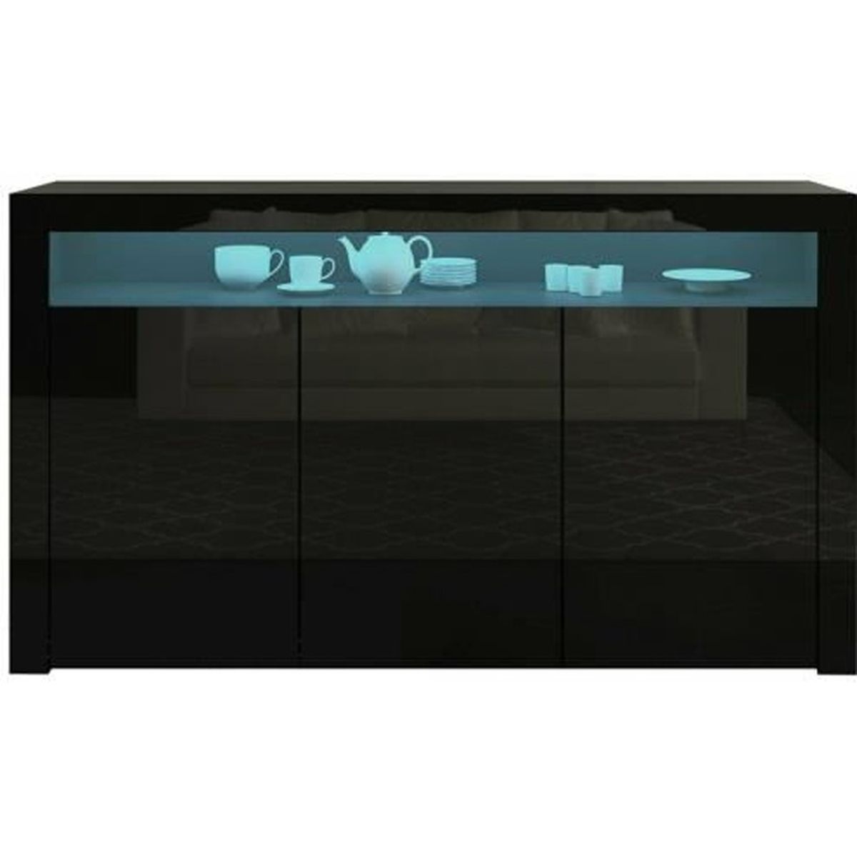 Buffet bas contemporain noir laqué brillant - 14 Portes - L 1140 cm Buffet bas contemporain noir laqué brillant - 14 Portes - L 1140 cm