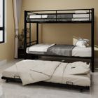 LEYTN Lit superposé 2 places 90x190cm, lit mezzanine enfant avec lit gigogne et garde-corps, lit simple avec sommier à lattes,métal,noir