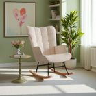 RAVAS Fauteuil à Bascule, Rocking chair, Allaitement Bébé, Chaise à Bascule en tissu teddy, Pieds en Métal et en Bois Massif, Scandinave