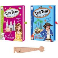 Blumie Shop Lot de 2 Jeux ABludis Tam Tam Il était Une Fois:Les Princesses+Les Pirates+1 Règle Marque-Page en Bois