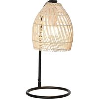 Lampe de table arquée - lampe à poser style néo-rétro - Ø 20 x 41H cm - abat-jour rotin naturel 20x20x41cm Beige