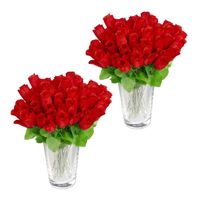 96 x Kunstrosen rot, Kunstblumen, künstliche Dekoblumen, Rosen mit Stiel und Blättern, rote Köpfe, H: 26 cm, red
