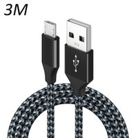 Cable Nylon Tressé Noir Micro USB 3M pour Samsung galaxy J3 - J5 - J7 2017 - J4 plus - J6 - J6 Plus [Toproduits®]