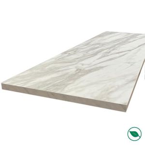 PLAN DE TRAVAIL Plan de travail stratifié HPL marbre blanc 3000 x 650 x 38 mm FSC FORESTEA Dimensions : 3000 mm x 650 mm x 38 mm