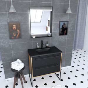 MEUBLE VASQUE - PLAN Meuble de salle de bain 80x50cm chêne brun - 2 tir