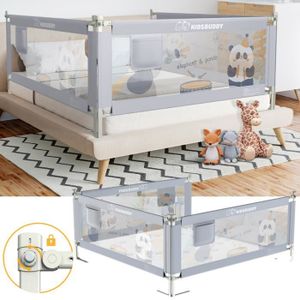 BARRIÈRE DE LIT BÉBÉ 200 x 76cm Barrière de Lit Bébé Gris, Barrière de Protection Ajustable Hauteur, Stable Durable, Barriere de Securite Enfant 1 côté