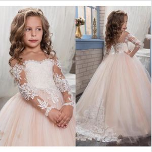 ROBE Filles De Fleur Robes pour Les Mariages Ras Du Cou Applique robe de Bal Filles Pageant Robe Enfants D'anniversaire Robes