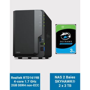 SERVEUR STOCKAGE - NAS  Synology DS223 Serveur NAS SkyHawk 6To (2x3To)