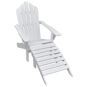 FAUTEUIL JARDIN  Chaise de jardin avec pouf en bois massif blanc - 