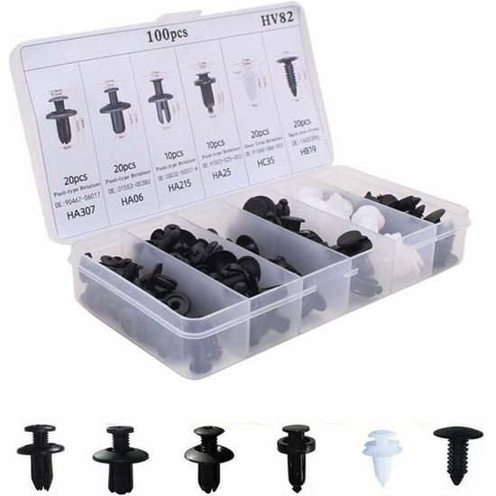 100pcs Rivets Plastiques Clips Fixation Universel Pour Auto Voitures