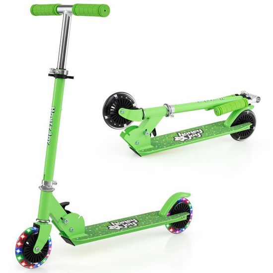 COSTWAY Trottinette Enfant Pliable – 3 Hauteurs Réglables, Roues 110mm Clignotantes, Frein Arrière, Charge 50kg, Pour 3-8 Ans