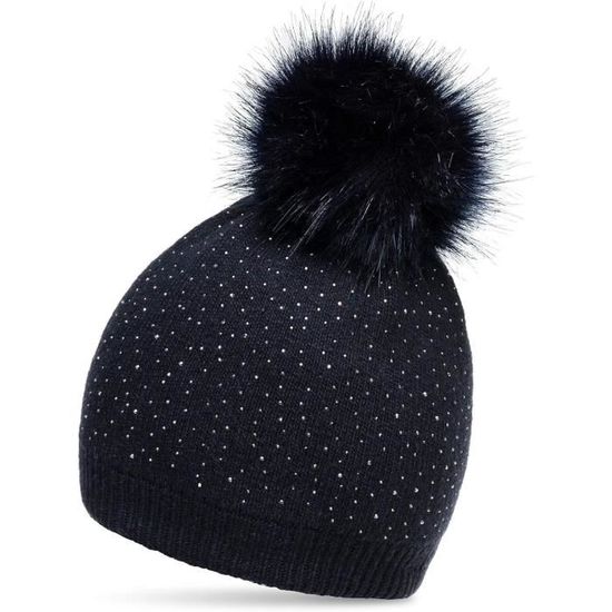 Bonnet Fausse Fourrure Avec Pompon - Style Cosaque Russe, Noir, Taille Unique, Neuf Avec étiquettes