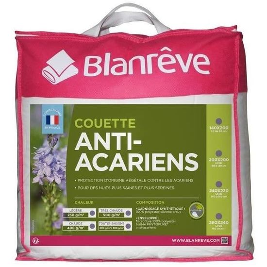 blanr&ecirc;ve Couette Anti-Acariens Tr&egrave;s Chaude, Polyester, Blanc, 140 CM x 200 CM928