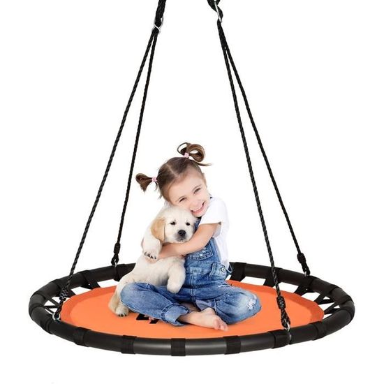 GOPLUS Balançoire Nid D’Oiseau Rond 102 Cm – Hauteur Réglable 140-180 Cm, Charge 150 Kg, Pour Enfants 3-15 Ans, Modèle Astre