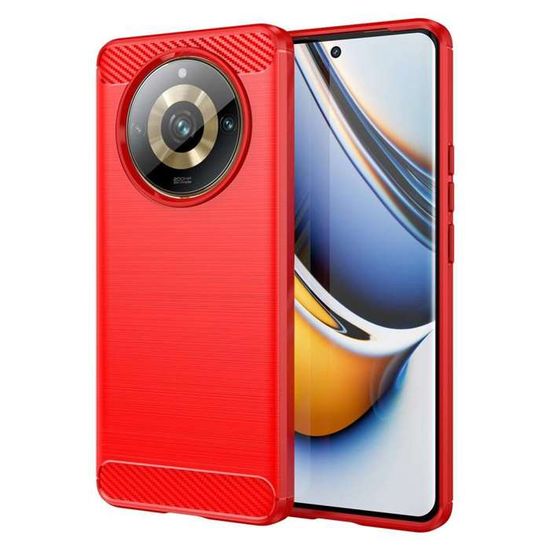 Coque Pour REALME 11 PRO PLUS - Fibre De Carbone Effet, Silicone TPU, Anti-choc, Noire