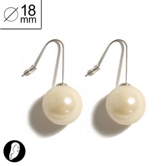 Boucles D'oreilles Dormeuses Luxueuses - Perle Ovale Blanche Et Zirconium, Argenté, Top Qualité