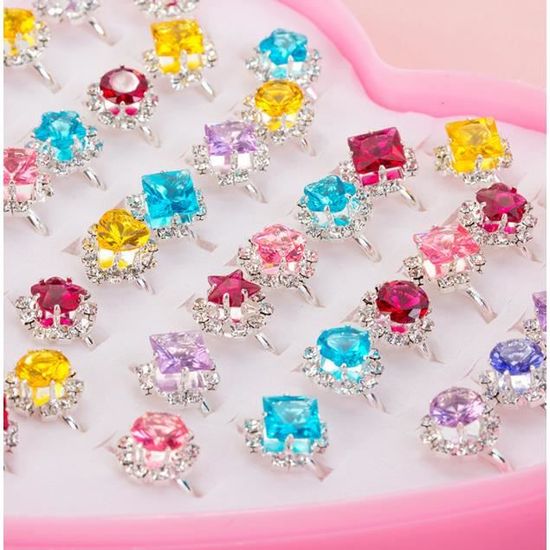 Czemo 36 Bagues Réglables Enfants Fille - Boîte Coeur Rose - Cadeau Fête Et Anniversaire