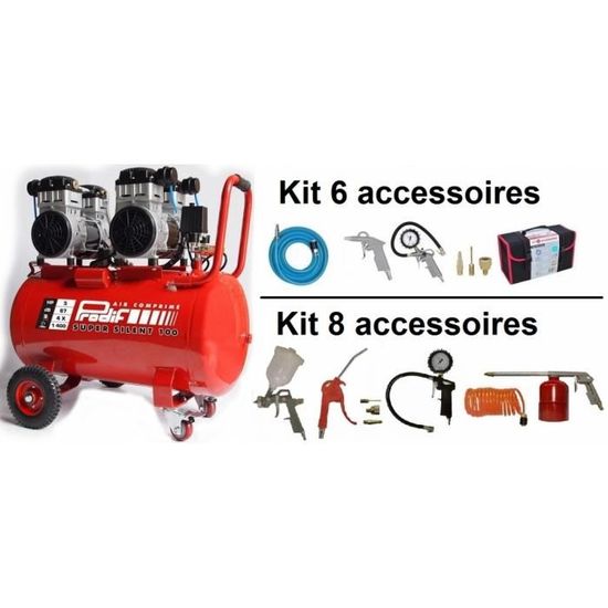 Compresseur silencieux 100L 3CV PRODIF Super Silent 100 SIL1003 pour souffler, gonfler, clouer