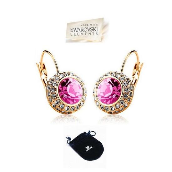 Boucles D'oreilles Dormeuses Doré Baguette - Verre Rose Goutte - Style Art Déco
