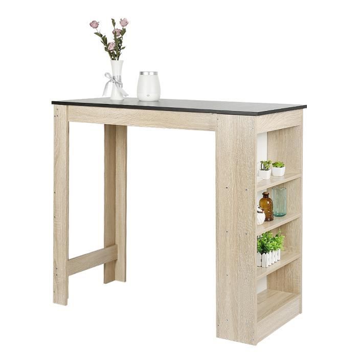 FIRNOSE Table Haute Table de Bar avec Rangement avec 4 Étagères, Table Bistro Haut - 115 x 50 x 103 cm Noir et Chêne