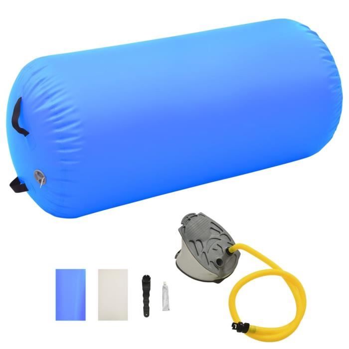 Luxueuse-Gonflable Air Roller -Rouleau gonflable de gymnastique Tapis Yoga Cylindre de Gymnastiqueavec pompe 120x90 cm PVC Bleu♫2523