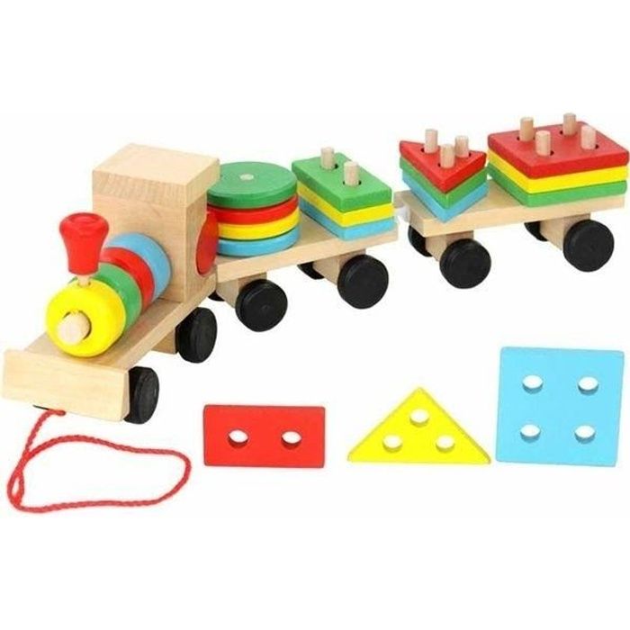 Train en bois avec formes géométriques à empiler jeu montessori